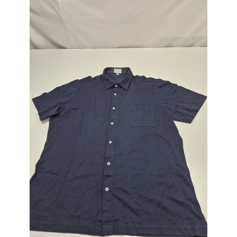 Samuelsohn Shirt Mens XL Blue Knit Cotton Short Sleeve Button Up Casual